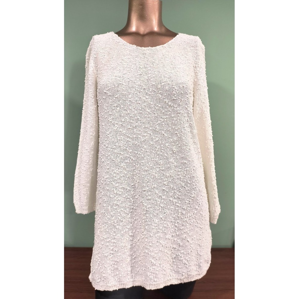The Limited Womens Off White Slub Knit Tunic Sweater Scoop Neck 3/4 Sleeve S NWT